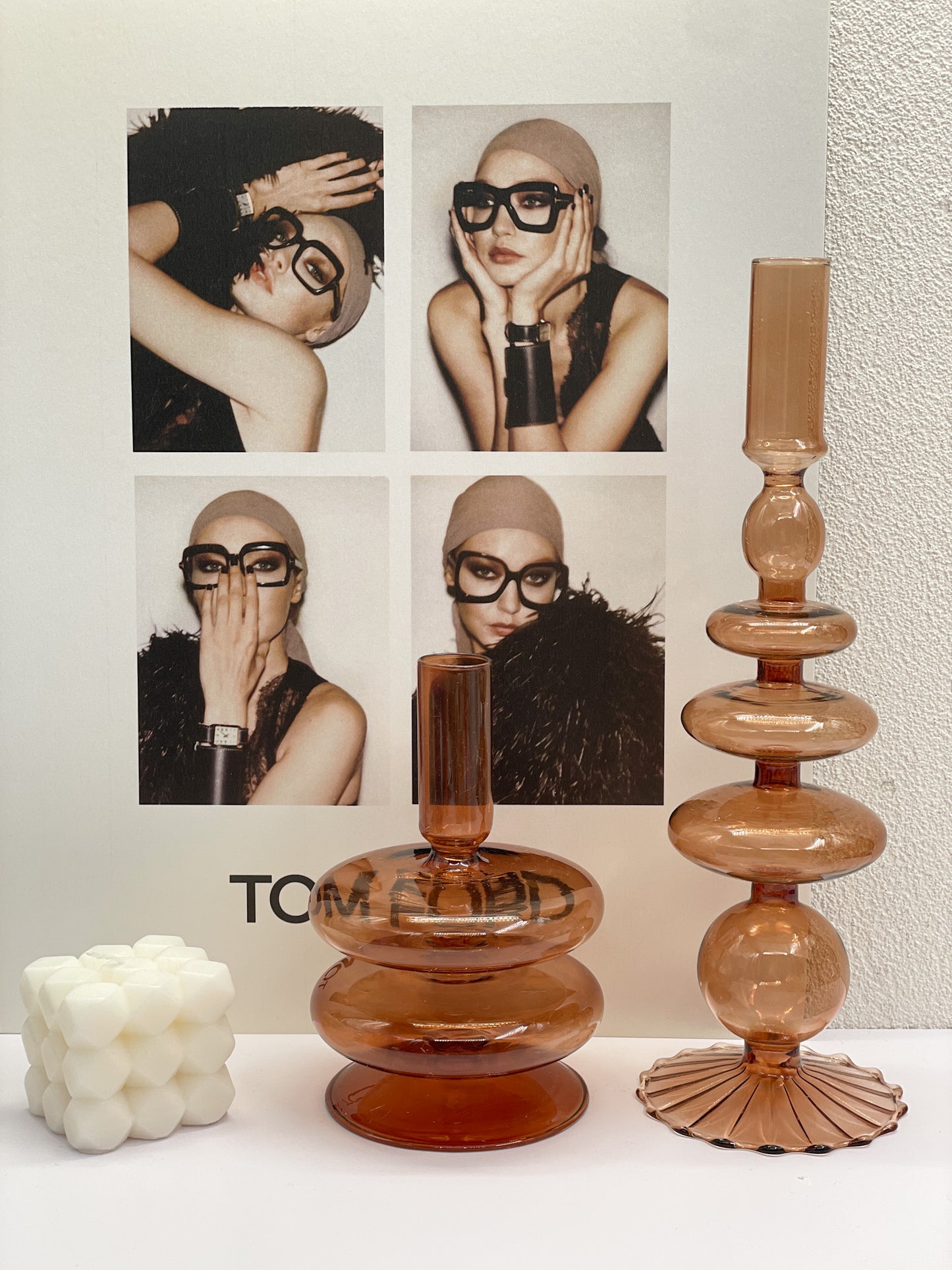 Amber Glass Candle Holders