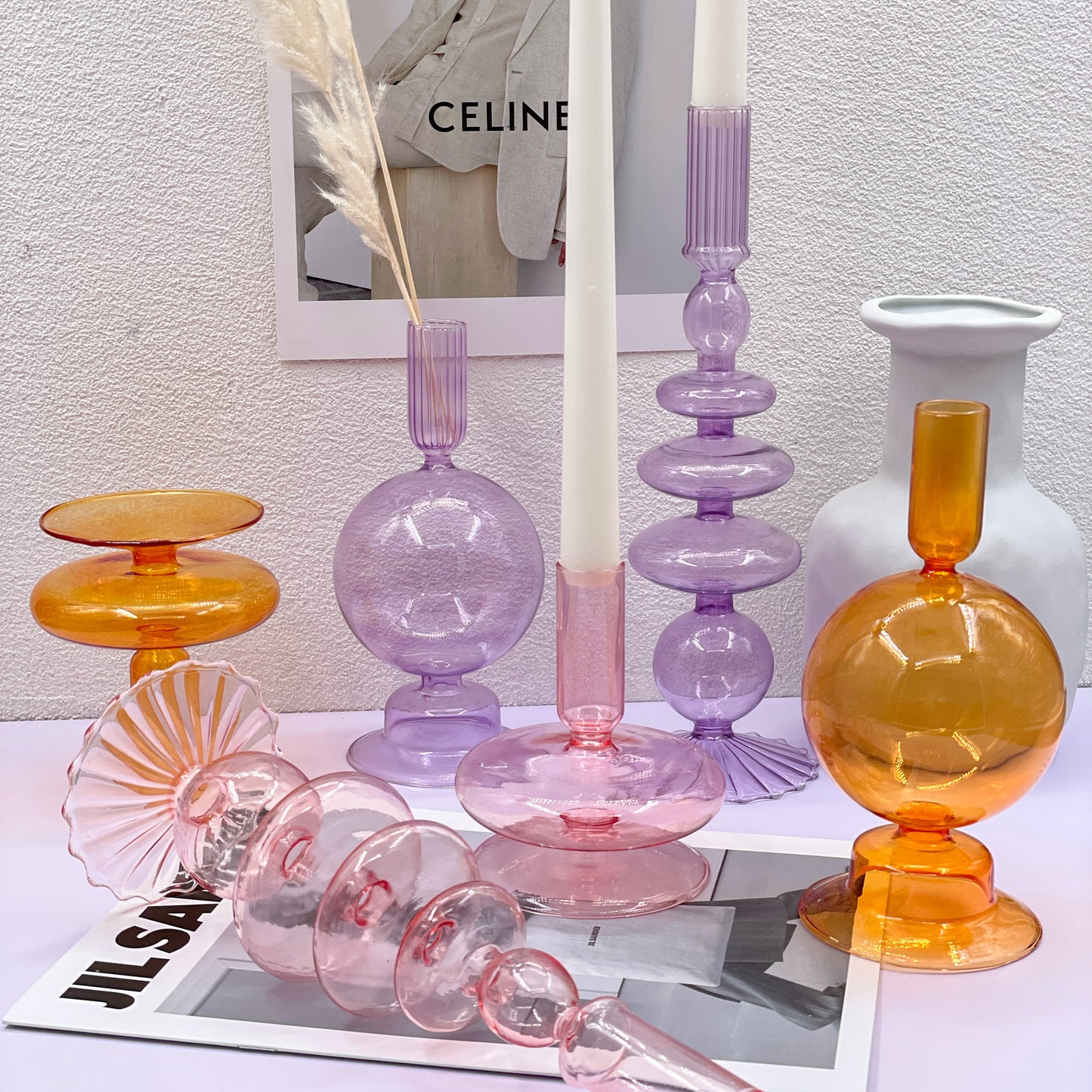 Pink Glass Candle Holders