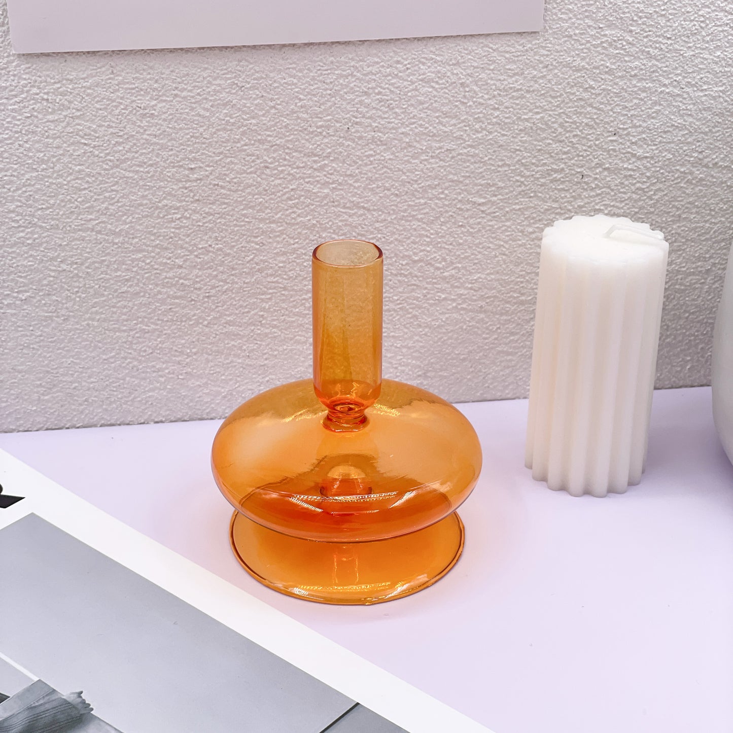 Tangerine Glass Candle Holders