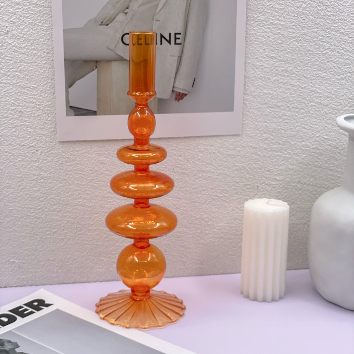 Tangerine Glass Candle Holders
