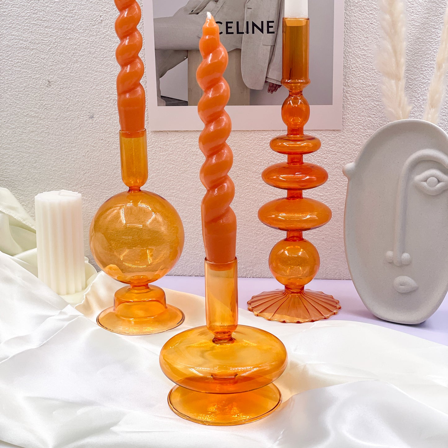 Tangerine Glass Candle Holders