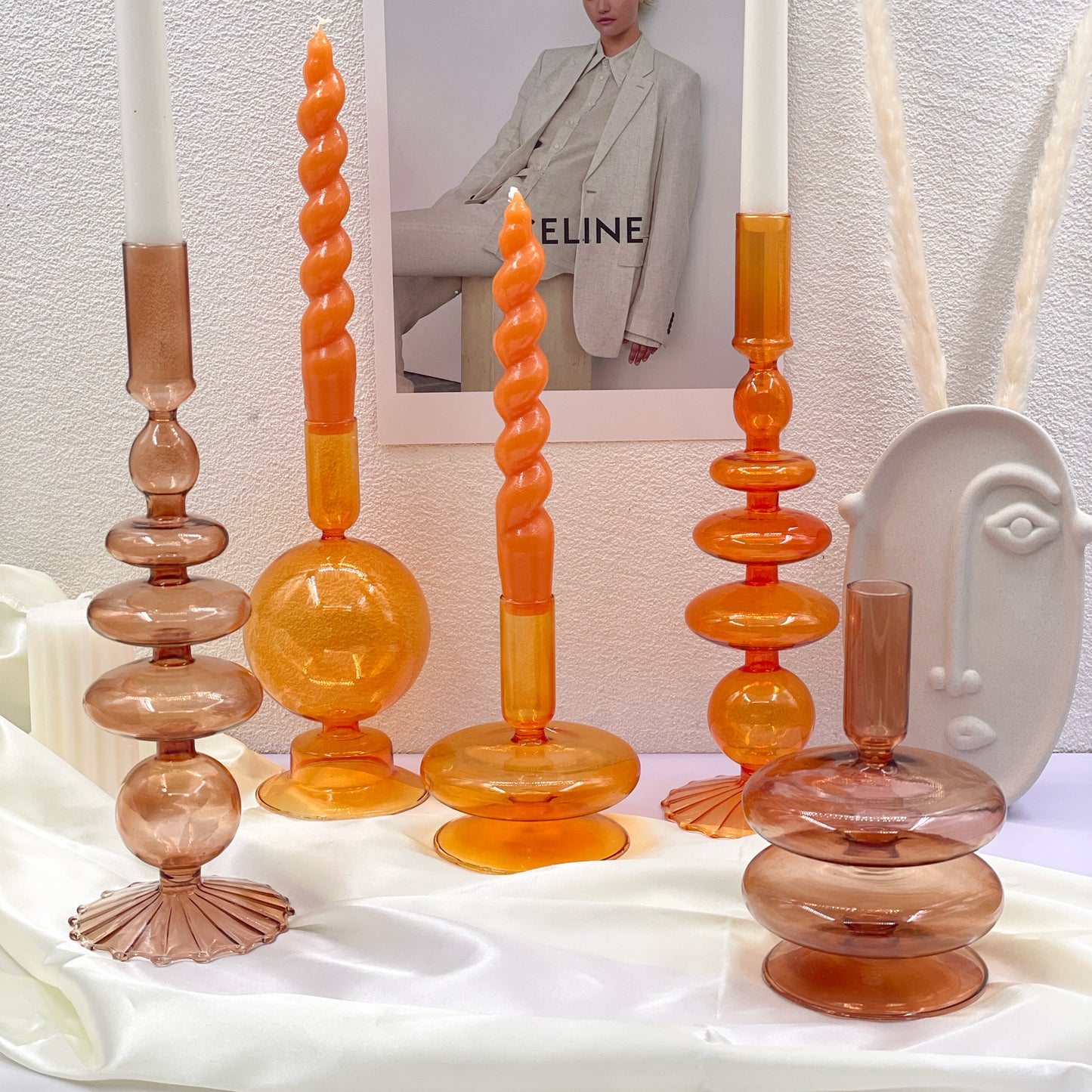 Tangerine Glass Candle Holders