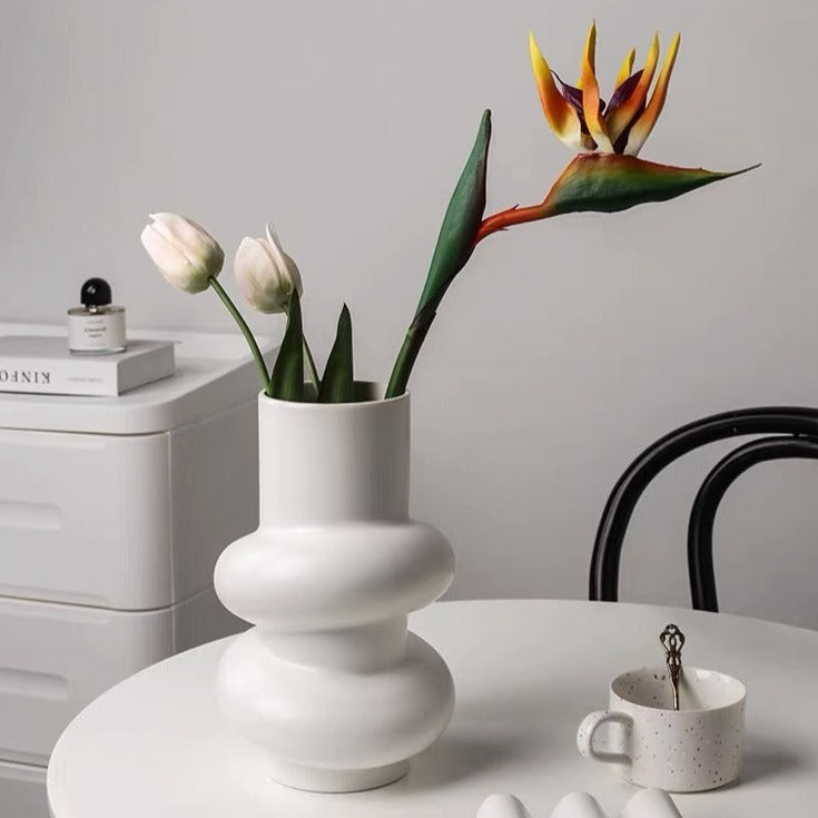Cleo Ceramic Vase - White/Silver