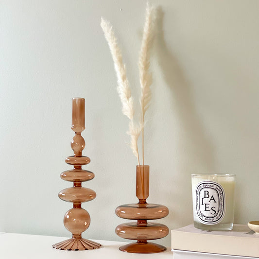 Amber Glass Candle Holders