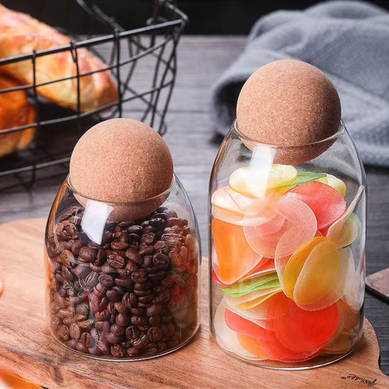 Cork Ball Glass Storage Jars