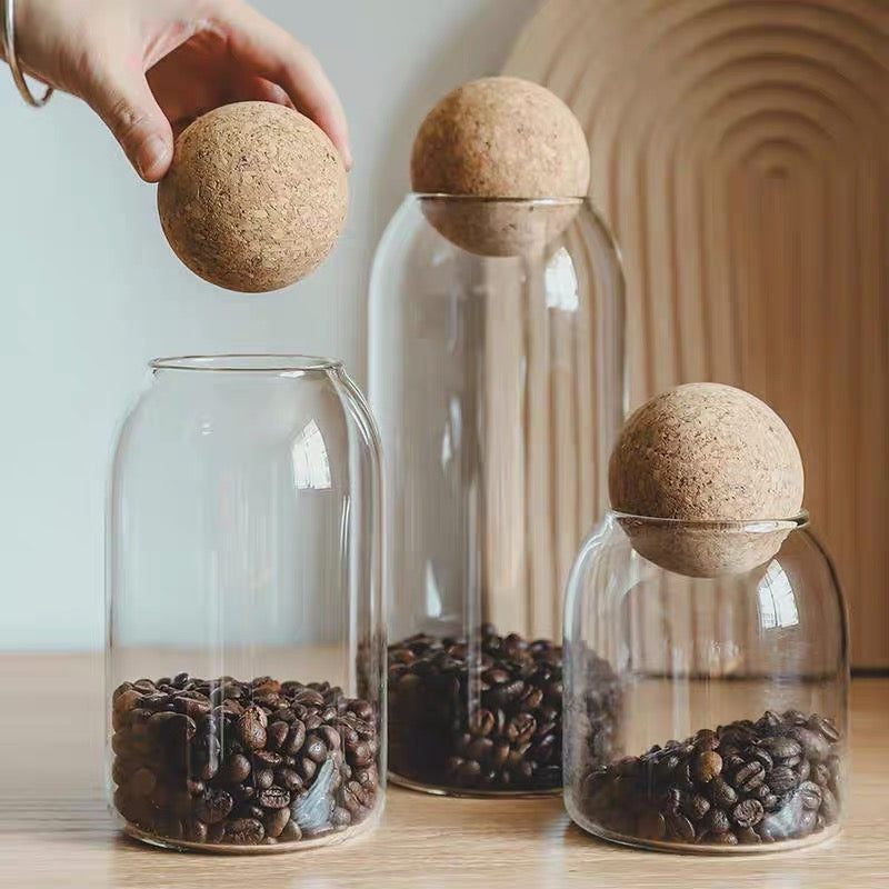 Cork Ball Glass Storage Jars