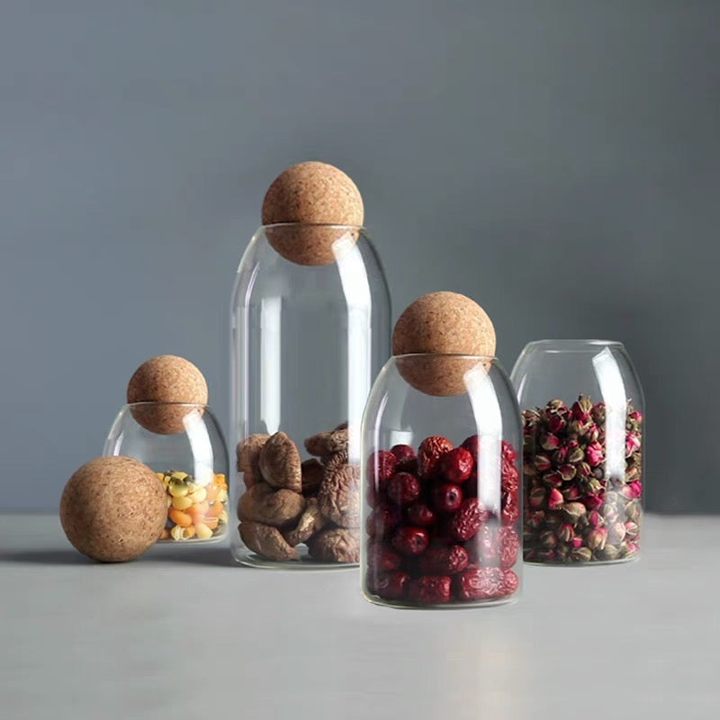 Cork Ball Glass Storage Jars