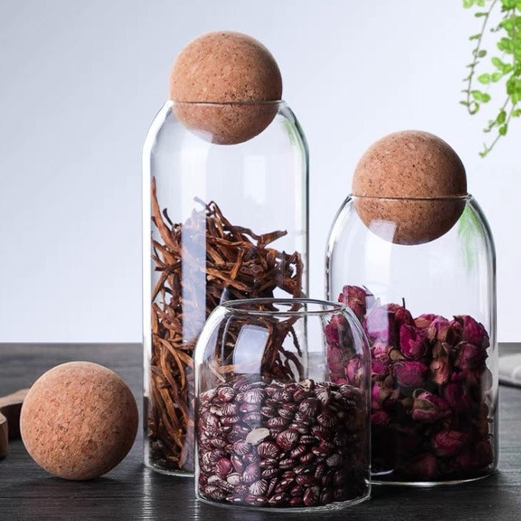 Cork Ball Glass Storage Jars