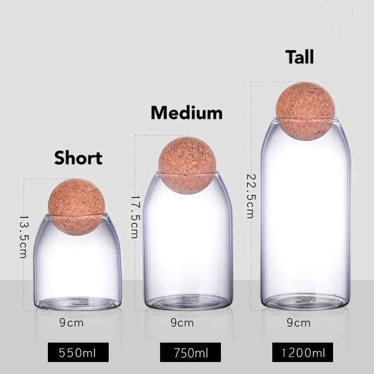 Cork Ball Glass Storage Jars