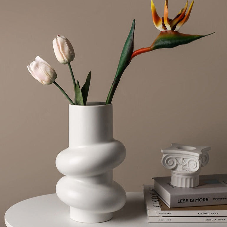 Cleo Ceramic Vase - White/Silver