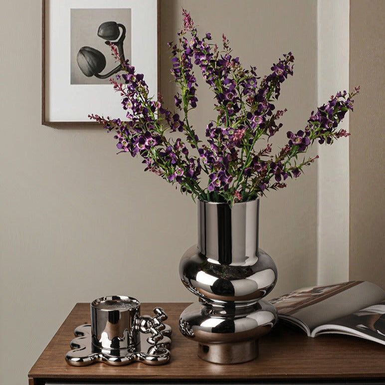Cleo Ceramic Vase - White/Silver