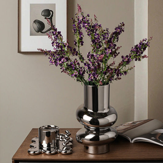 Cleo Ceramic Vase - White/Silver