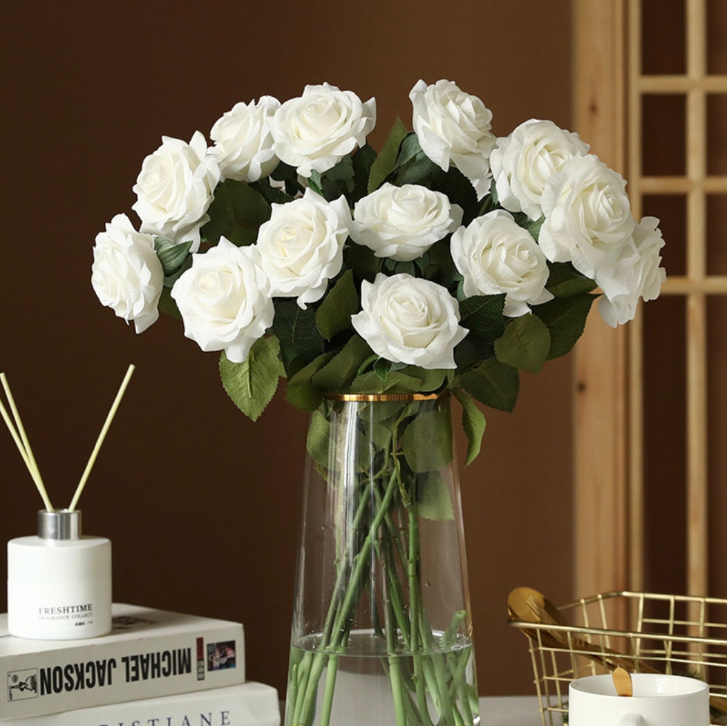 Tall 43cm Real Touch Faux Rose Stem, Artificial Flowers with stems, latex flower arrangement, pink white blue black faux flowers