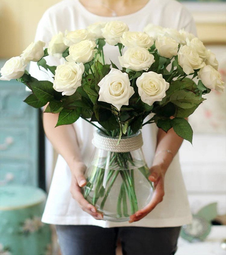 Tall 43cm Real Touch Faux Rose Stem, Artificial Flowers with stems, latex flower arrangement, pink white blue black faux flowers