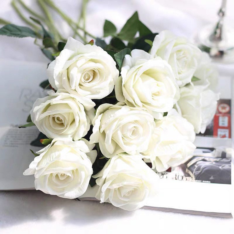 Tall 43cm Real Touch Faux Rose Stem, Artificial Flowers with stems, latex flower arrangement, pink white blue black faux flowers
