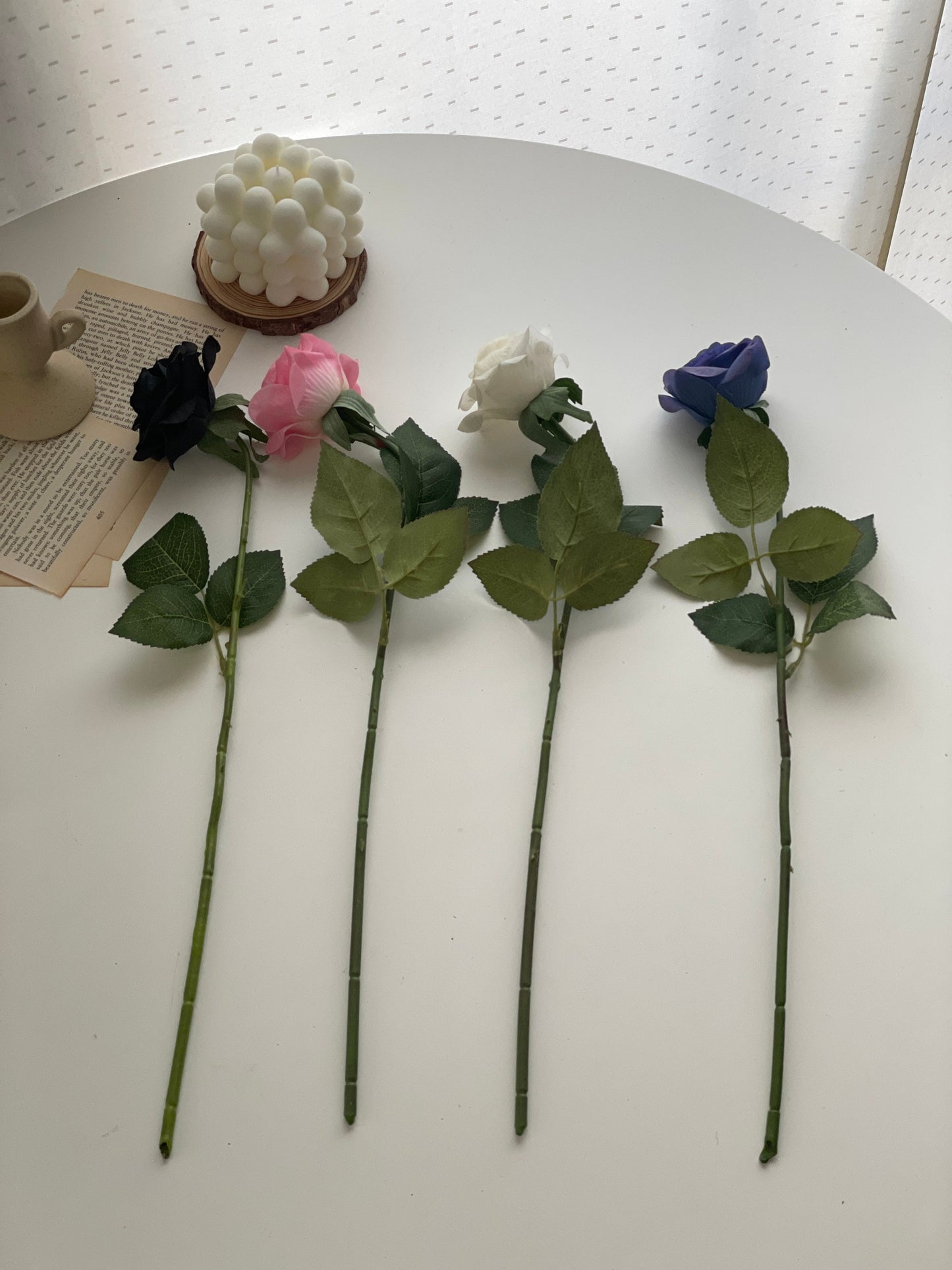 Tall 43cm Real Touch Faux Rose Stem, Artificial Flowers with stems, latex flower arrangement, pink white blue black faux flowers