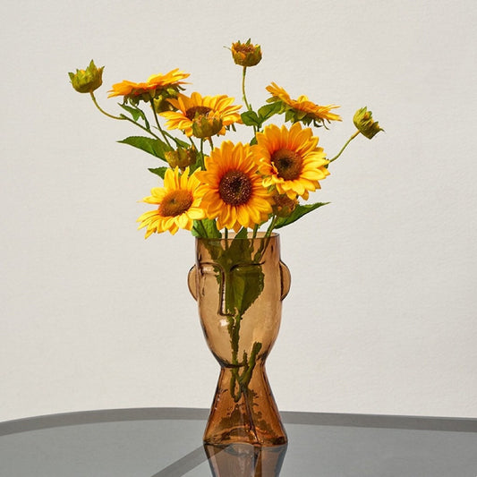 Glass Face Flower Vase, Abstract Face Vase, Hand Blown art vase, bouquet vase, amber glass vase, unique gift for woman