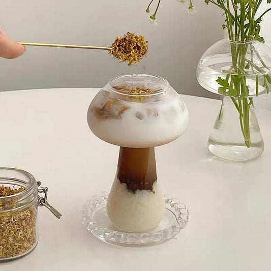 Mushroom Glass Cup, drinking glasses, glass tea coffee cup, friendship gift, funky glass cups, quirky cup