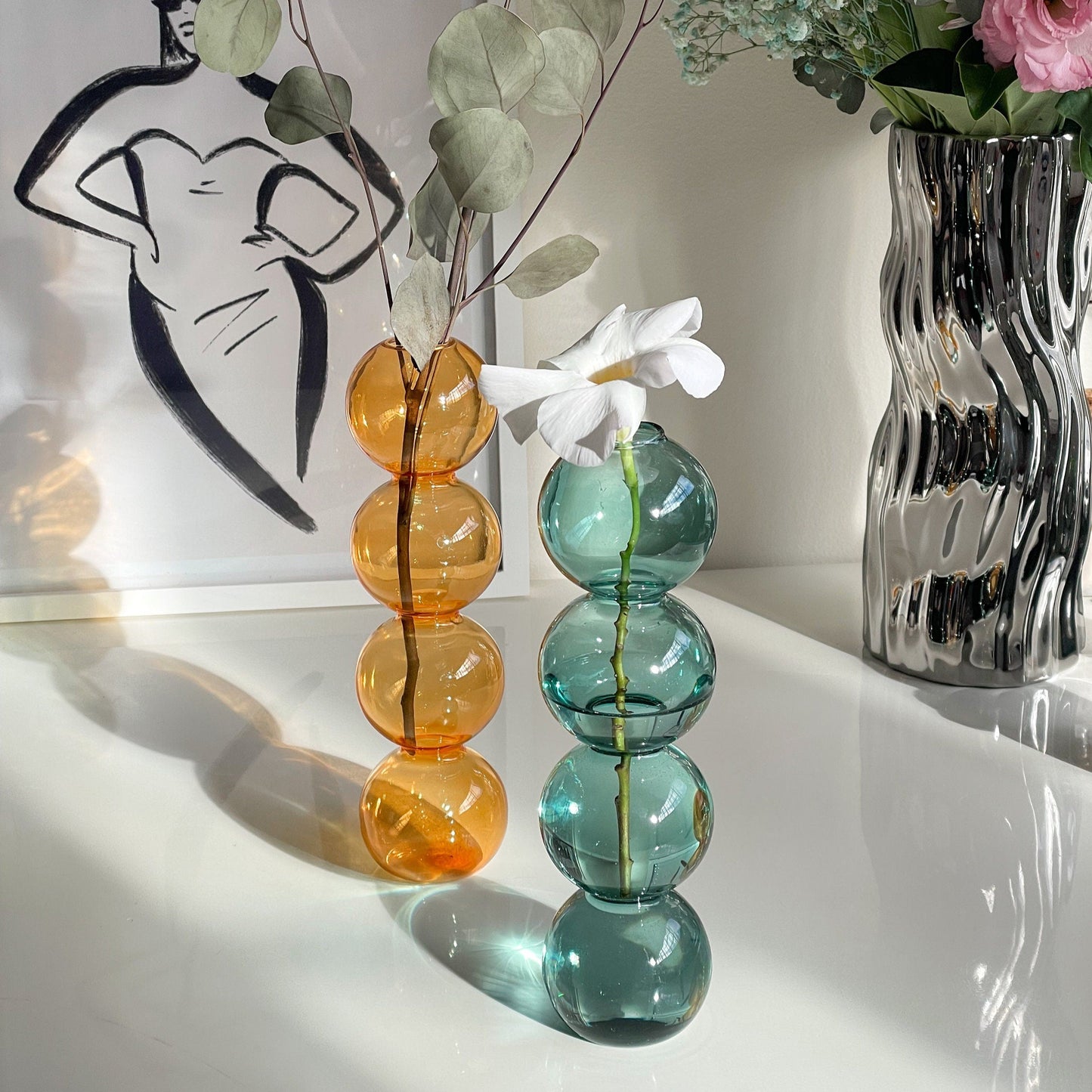 Bubble Vase, glass flower vase, Retro Decor, unique gift for her, vase decor, Trendy homeware, nordic vase