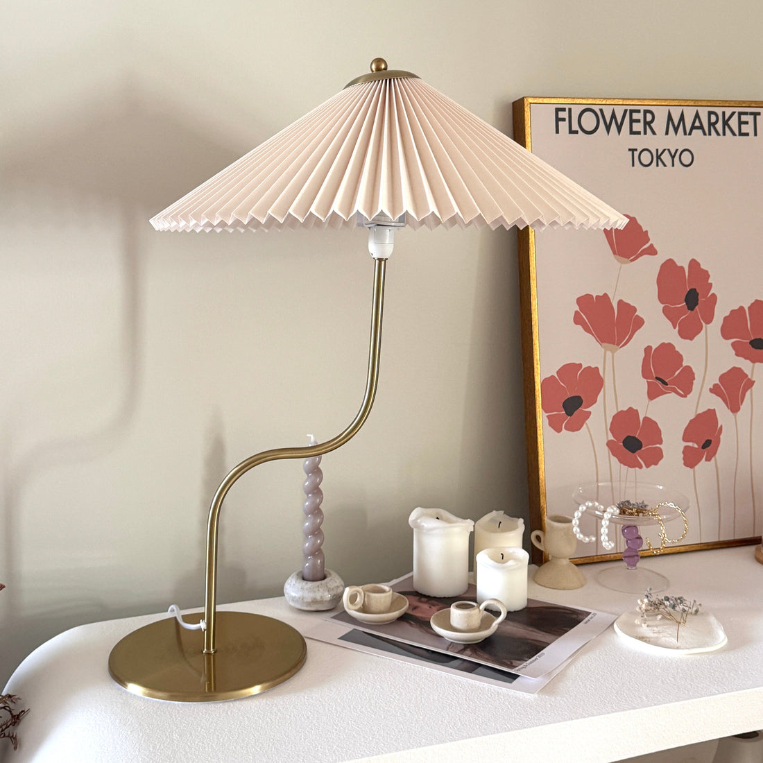 Ava Table Lamp with brass base and pleated shade