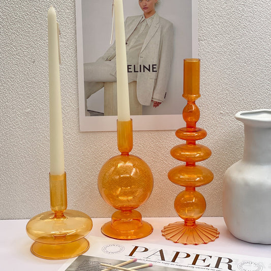 Tangerine Glass Candle Holders