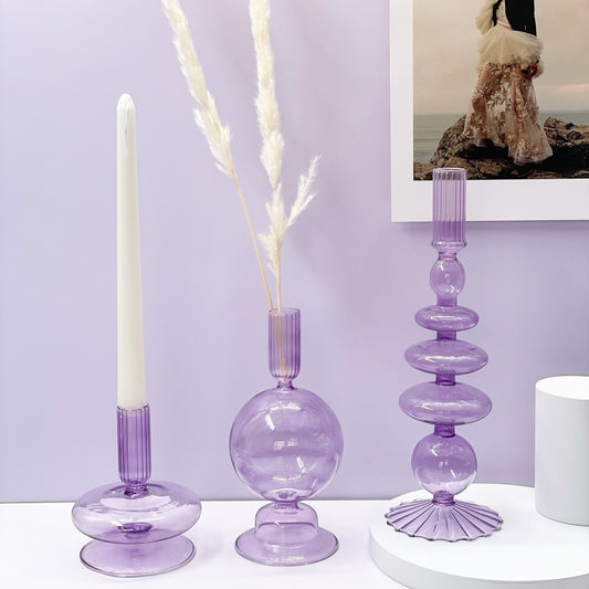 Lilac Glass Candle Holders