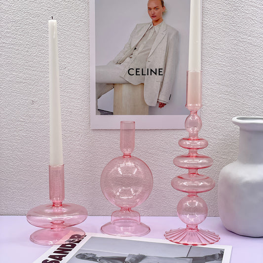 Pink Glass Candle Holders