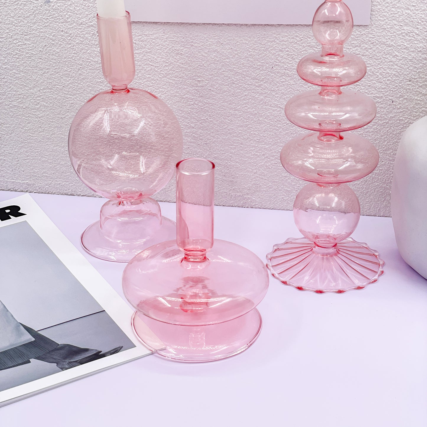 Pink Glass Candle Holders