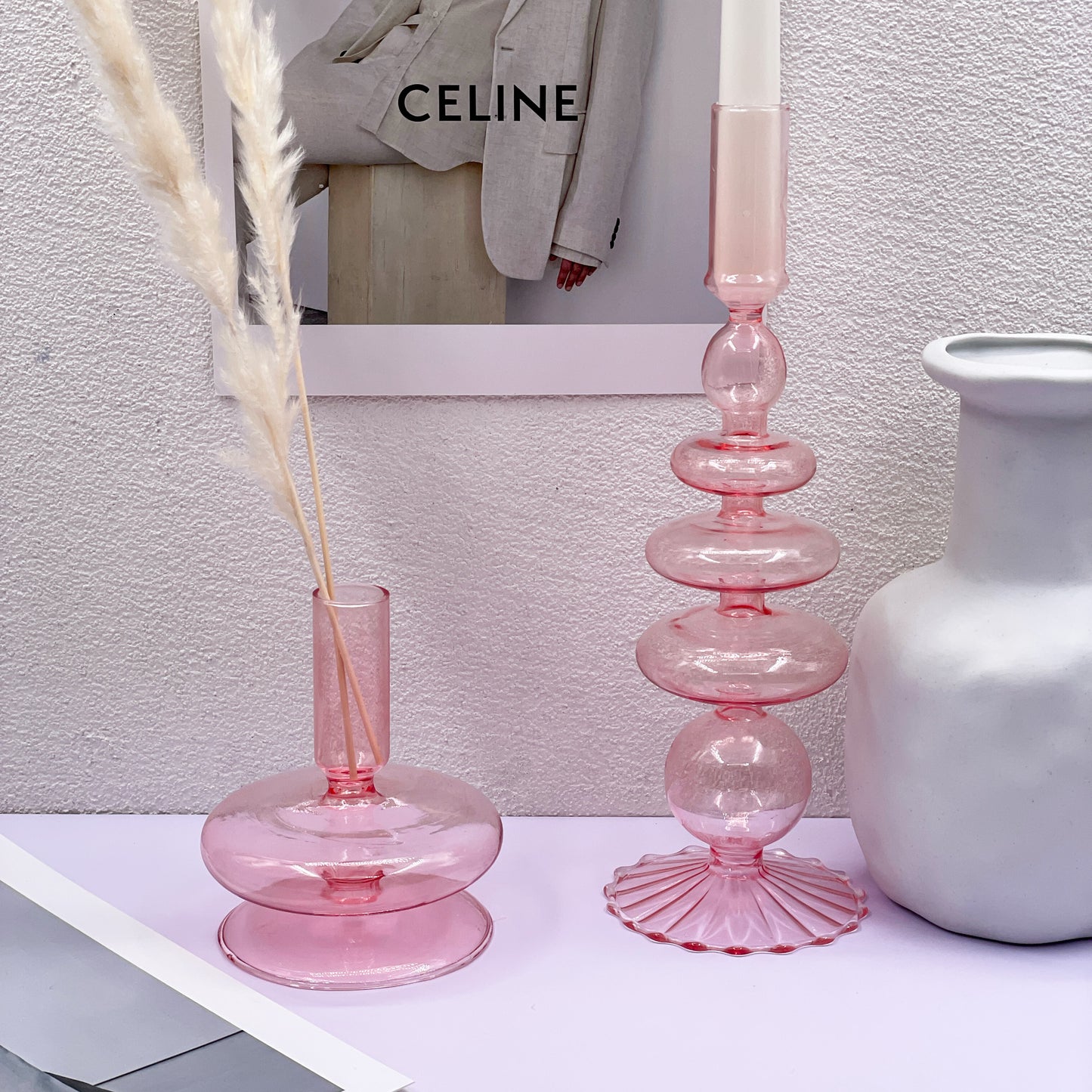 Pink Glass Candle Holders