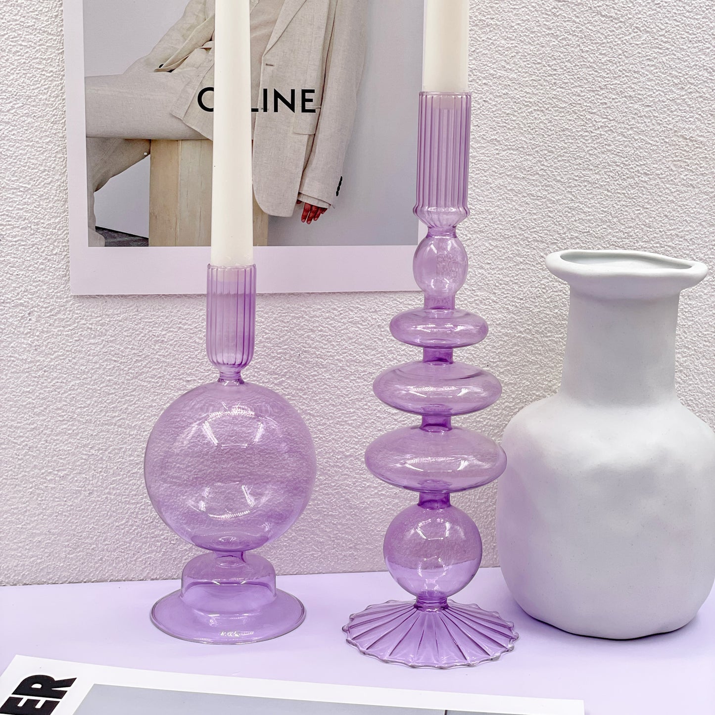 Lilac Glass Candle Holders