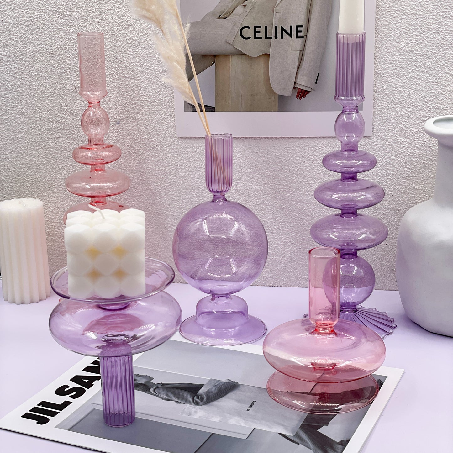 Lilac Glass Candle Holders