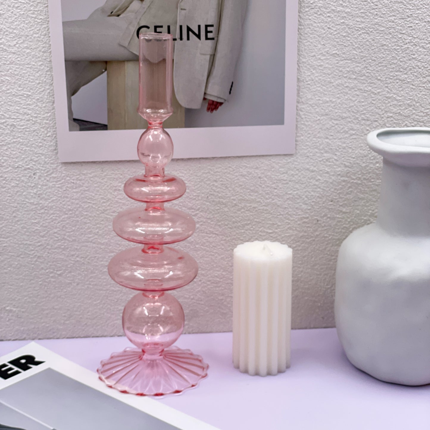 Pink Glass Candle Holders