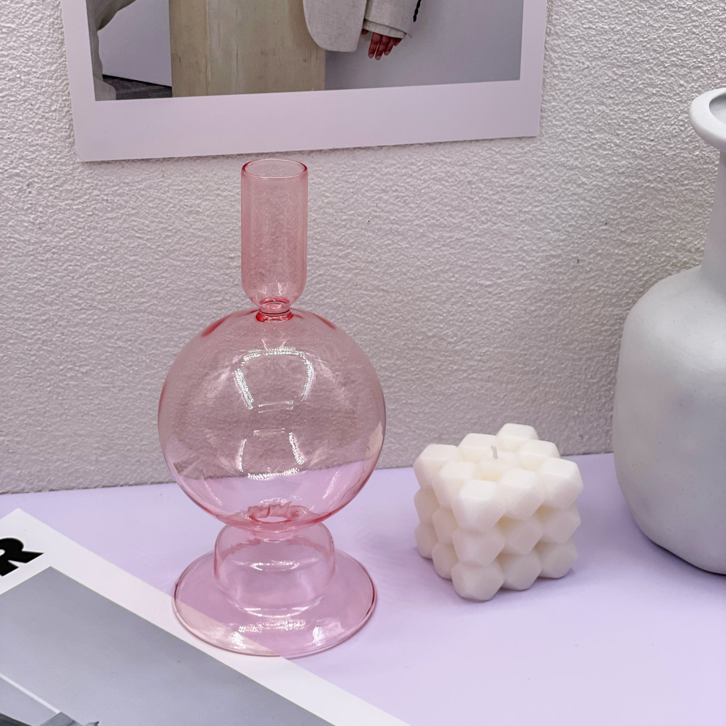 Pink Glass Candle Holders