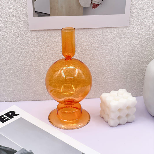 Tangerine Glass Candle Holders