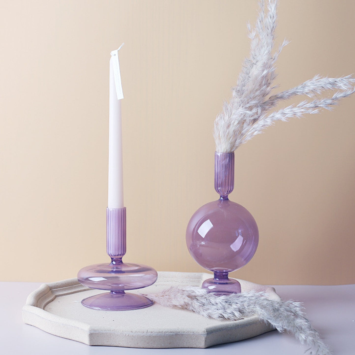 Lilac Glass Candle Holders