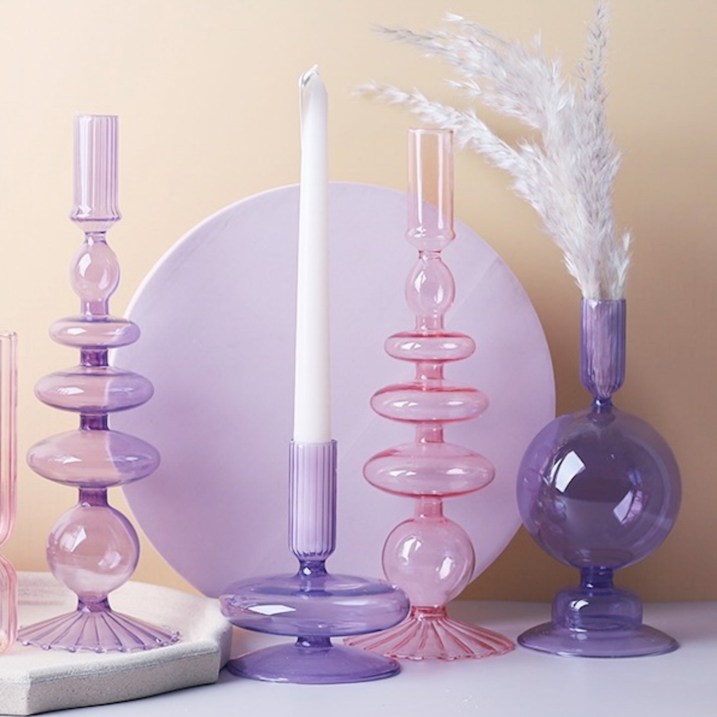 Lilac Glass Candle Holders