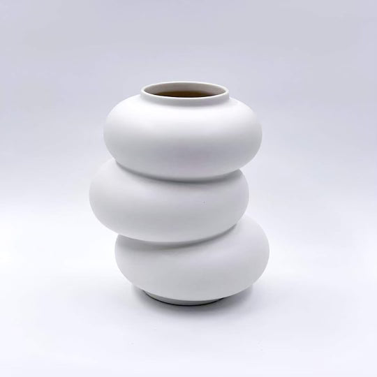 Triple Curve Ceramic Vase - White/Silver