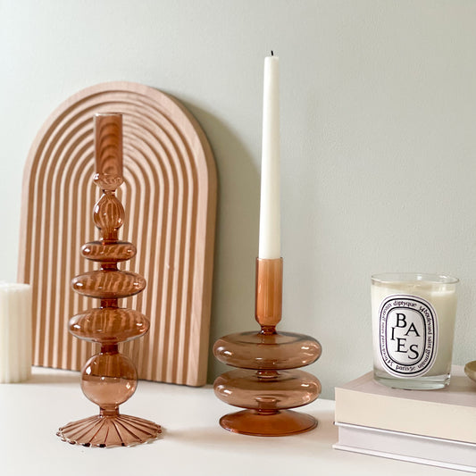 Amber Glass Candle Holders