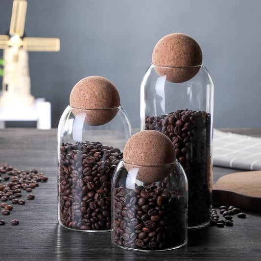 Cork Ball Glass Storage Jars