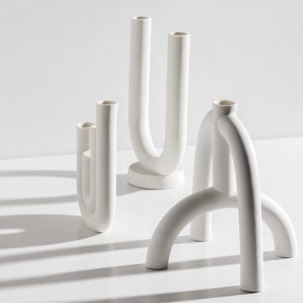 Double U Ceramic Candle Holder