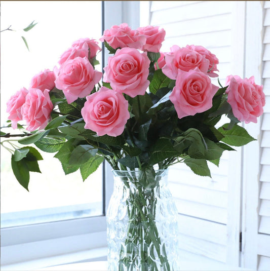 Tall 43cm Real Touch Faux Rose Stem, Artificial Flowers with stems, latex flower arrangement, pink white blue black faux flowers