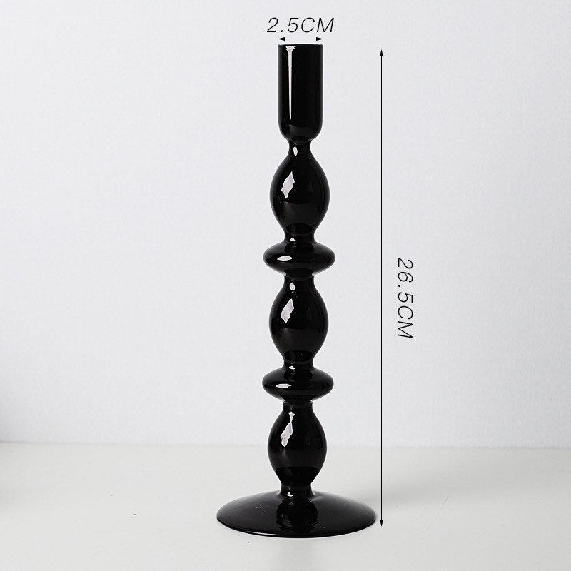 Black Glass Candle Holders, Hand Blown Retro Candlestick Holders, Home Decor, retro decor, vintage decor, unique gift for woman