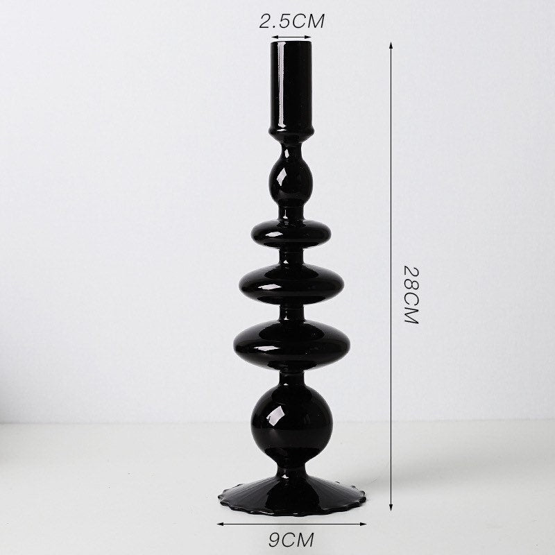 Black Glass Candle Holders, Hand Blown Retro Candlestick Holders, Home Decor, retro decor, vintage decor, unique gift for woman