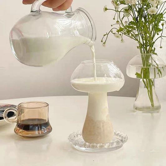 Mushroom Glass Cup, drinking glasses, glass tea coffee cup, friendship gift, funky glass cups, quirky cup