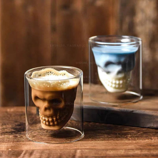 Skull Glasses, double walled drinking cups, glass tea coffee whiskey cup, shot glass, espresso cup, friendship gift, funky glass cups