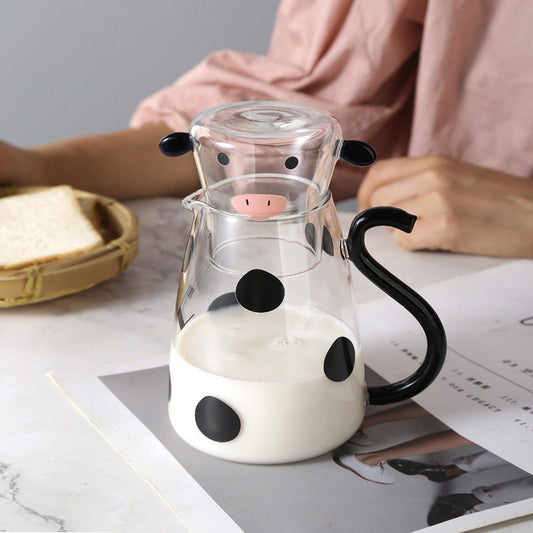 Cow Glass Carafe Set, juice carafe, milk jug, animal lover gifts, glass cups, milk jug