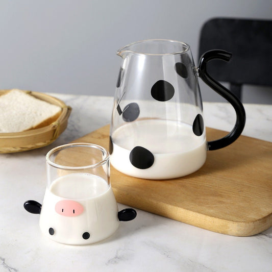 Cow Glass Carafe Set, juice carafe, milk jug, animal lover gifts, glass cups, milk jug