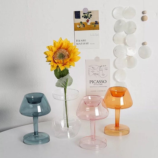 Mushroom glass Vase & tea light holder, glass flower vase, Retro Decor, unique gift for her, vase decor, Trendy homeware, nordic vase