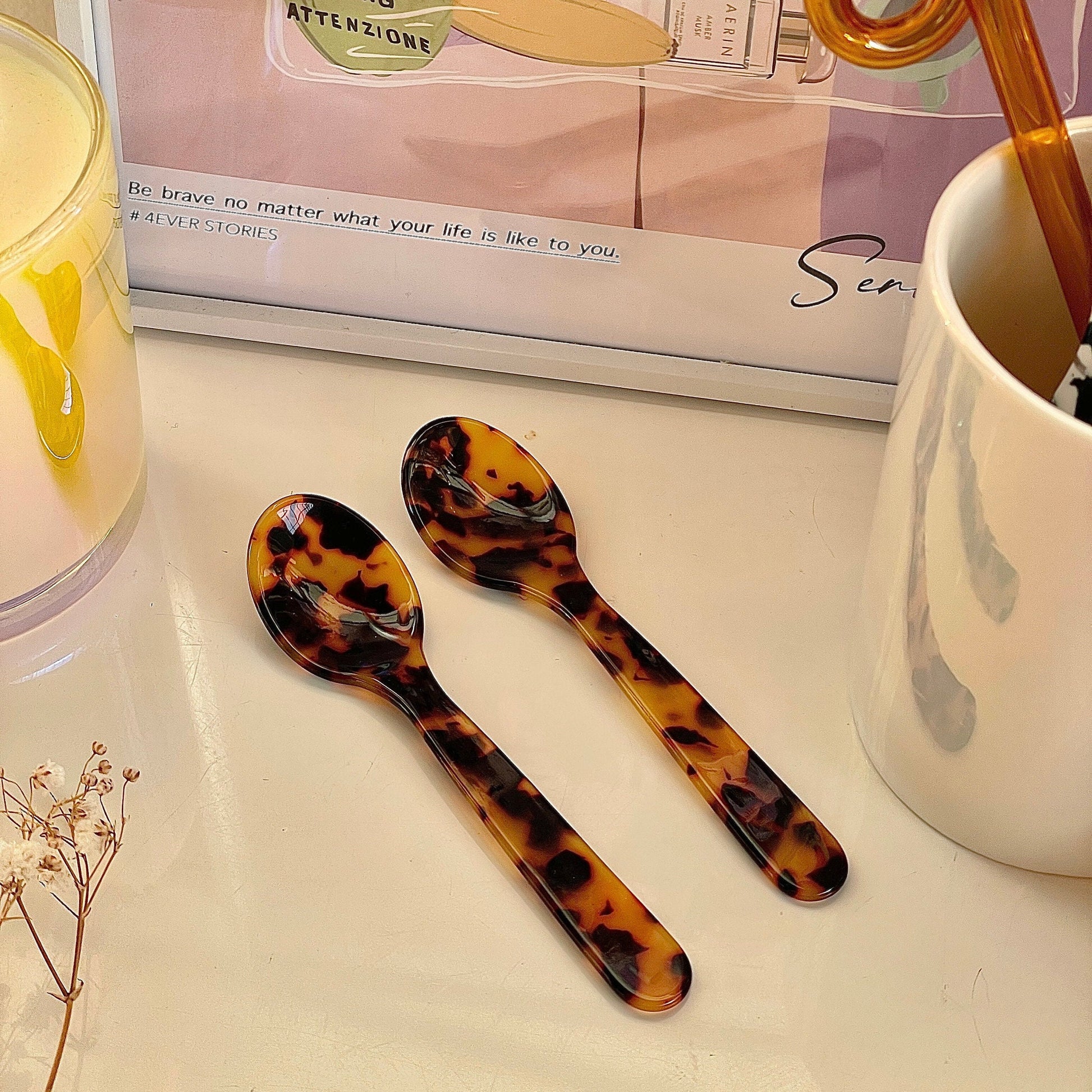 Acrylic Spoons, quirky spoons, retro homeware, cute teaspoons, drink stirrers, danish pastel room decor, cute unique gift for her