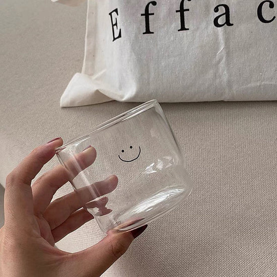 Smiley Glass Cup, drinking glasses, glass tea coffee cup, friendship gift, funky glass cups, quirky cup